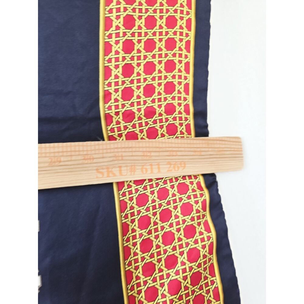 Vintage CELINE Large Scarf Navy Off-White Multi Carriage Pattern Silk Old Money - Picture 8 of 9
